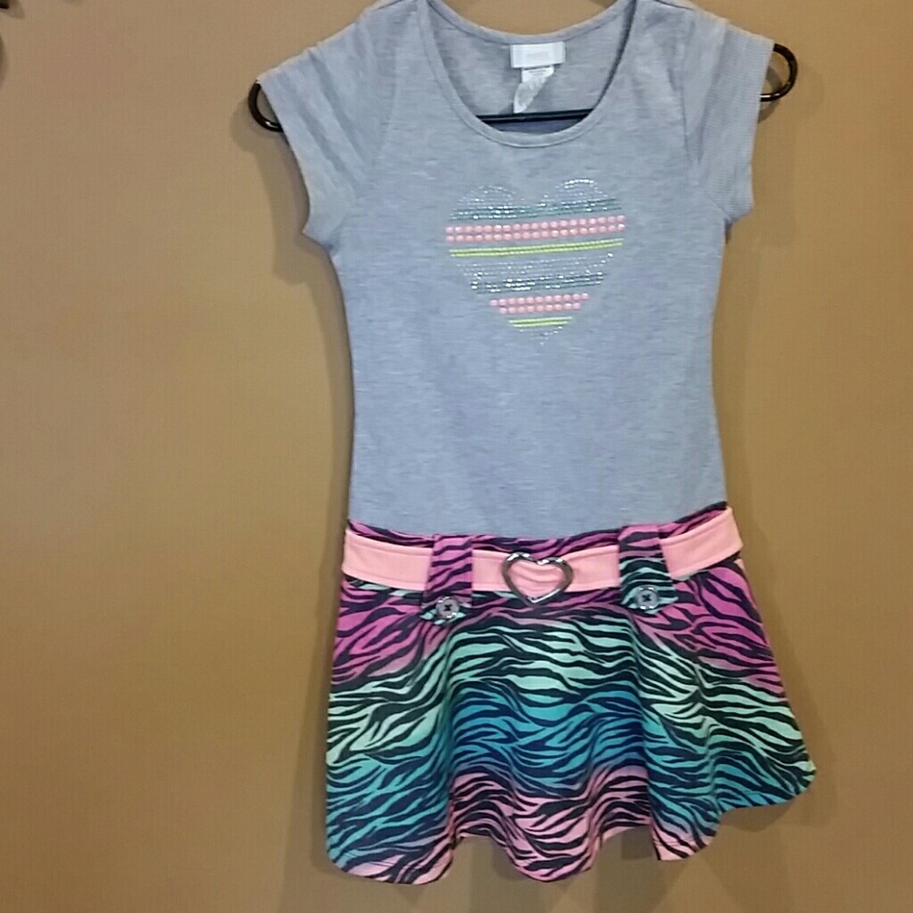 Girls colorful zebra print buttom dress like new